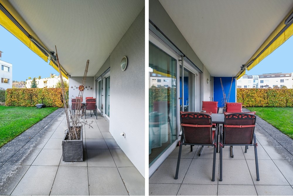 Gartenwohnung - Kauf - Hausen bei Brugg, Aargau - Sitzplatz gedeckt.jpg - 115360017-82