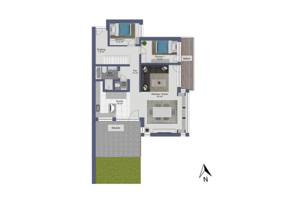 Terrassenhaus - Kauf - Beinwil am See, Aargau - EG_beschriftet.jpg - 110050029-179