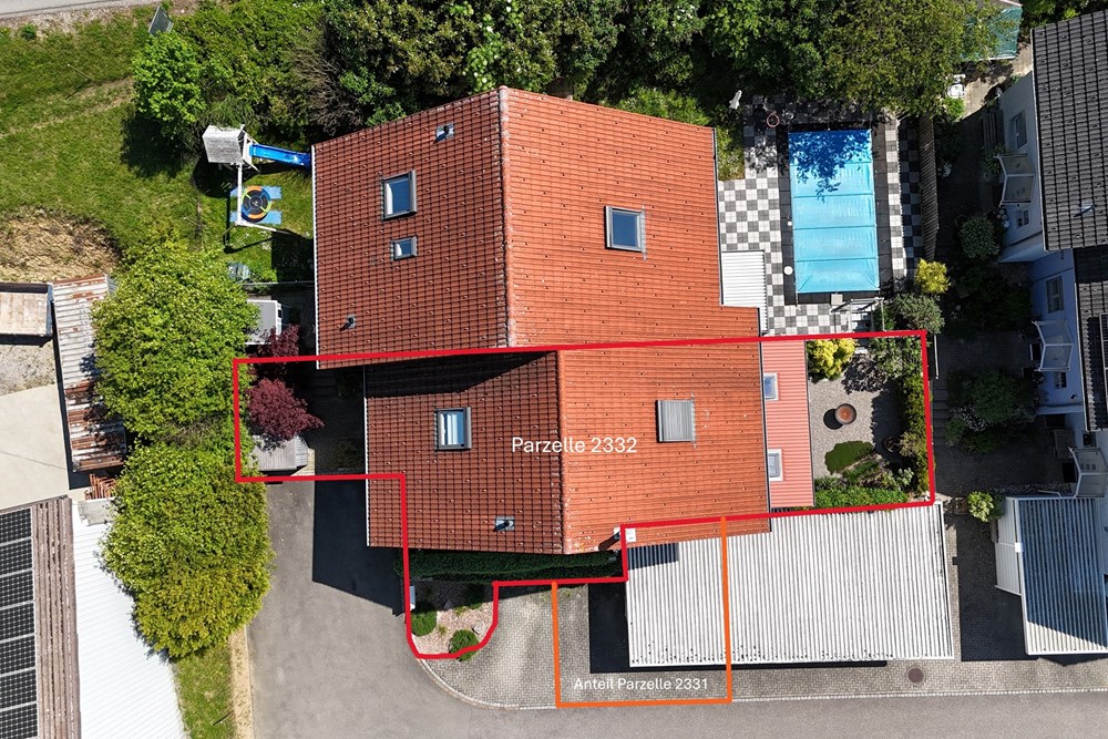 Doppelhaushälfte - Kauf - Zeiningen, Aargau - Luftaufnahme markiert.JPG - 110031038-10