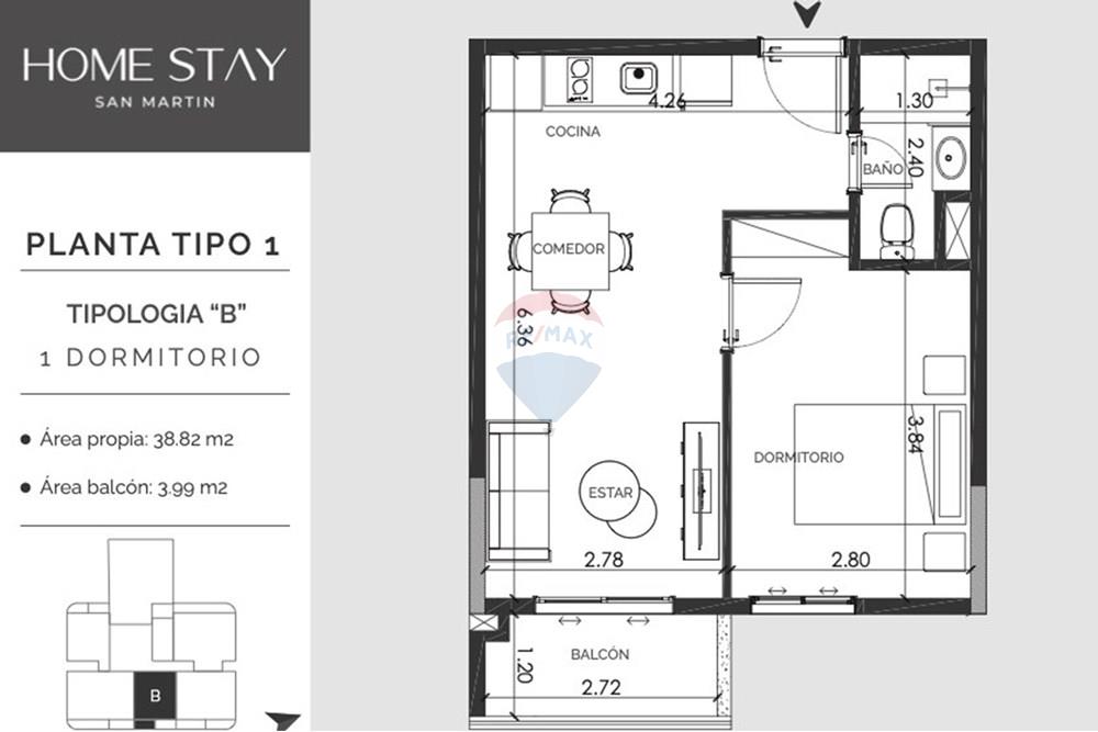 Departamento - Venta - Paraguay Asunción Carmelitas - home tipologia b 1 dormitorio.jpg - 143025033-351