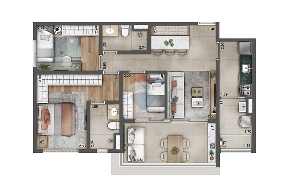 Residential - Kondo/ Apartemen - São Paulo , São Paulo - BR - planta 79m².jpeg - 601971016-509