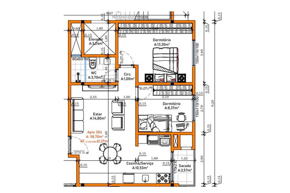 Apartamento à venda com 1 quarto, 58m² - Foto 1