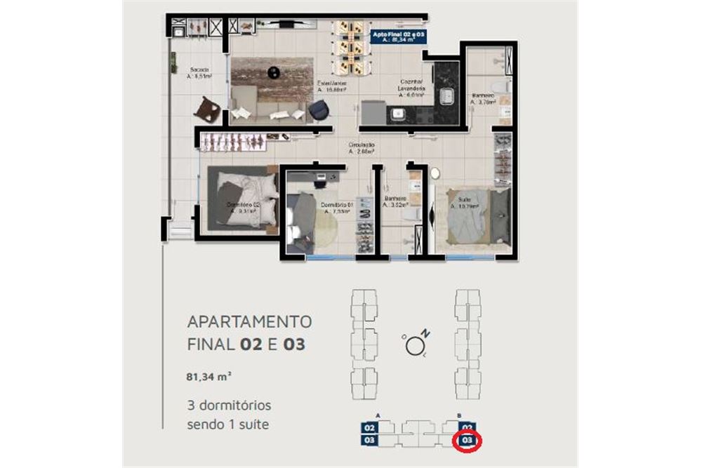 Apartamento à venda com 3 quartos, 81m² - Foto 3