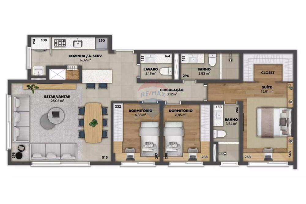 Apartamento - Venda - Canoas , Rio Grande do Sul - Plantas-Planta_Padrao_Apto_3D_87M_-full.jpg - 610241030-65