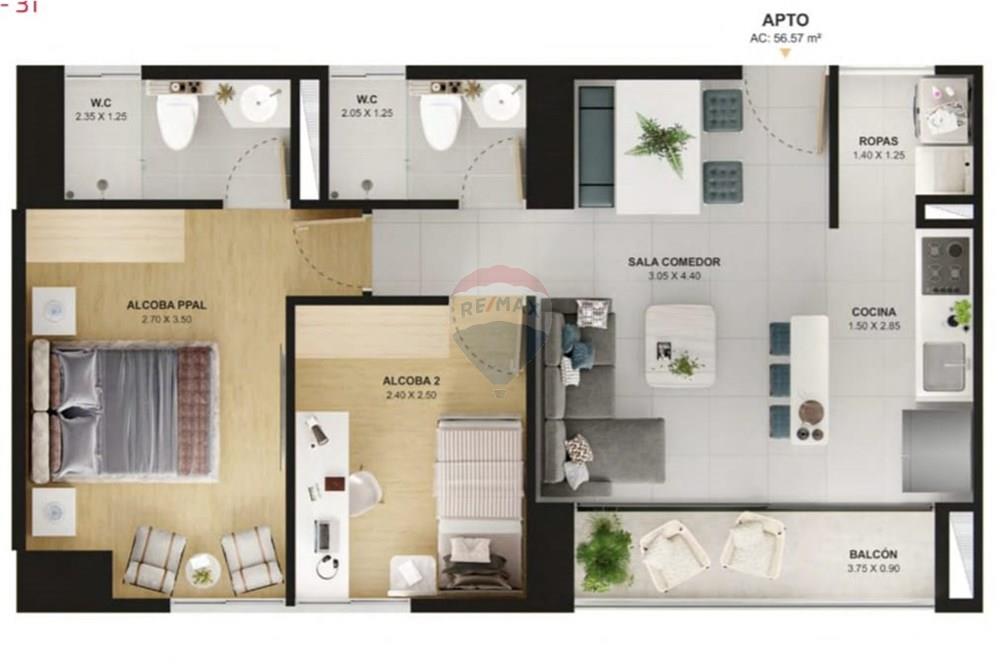 Residential - Condo/Apartment - Antioquia, Bello - CO - plano apto diego.jpeg - 660471155-245