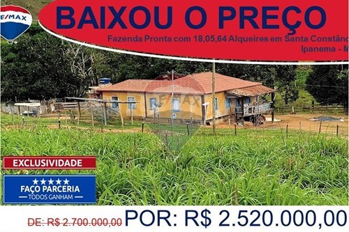 Venda-Chácara / Sítio / Fazenda-Córrego Santa Constância , s/n  - Estrada Ipanema a Tabajara  - Zona Rural , Ipanema , Minas Gerais , 36950000-870451013-80