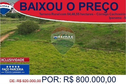Venda-Chácara / Sítio / Fazenda-Cachoeirinha, margem direita do Rio Jose Pedro , S/n  - Centro , Ipanema , Minas Gerais , 36950000-870451001-156