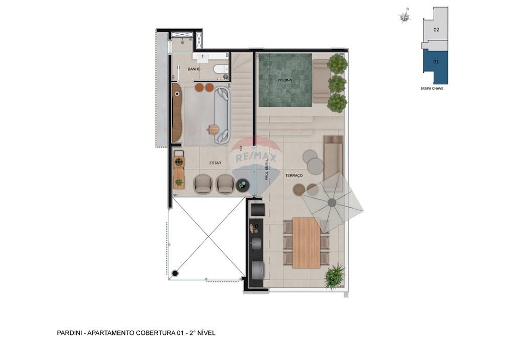 Cobertura - Venda - Belo Horizonte , Minas Gerais - Pardini Nassif - Planta Humanizada 2D - Apartamento Cobertura 01 - 2° Nível.jpg - 870251007-89