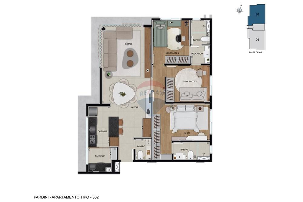 Apartamento - Venda - Belo Horizonte , Minas Gerais - Pardini Nassif - Planta Humanizada 2D - Apartamento Tipo 302.jpg - 870251007-91