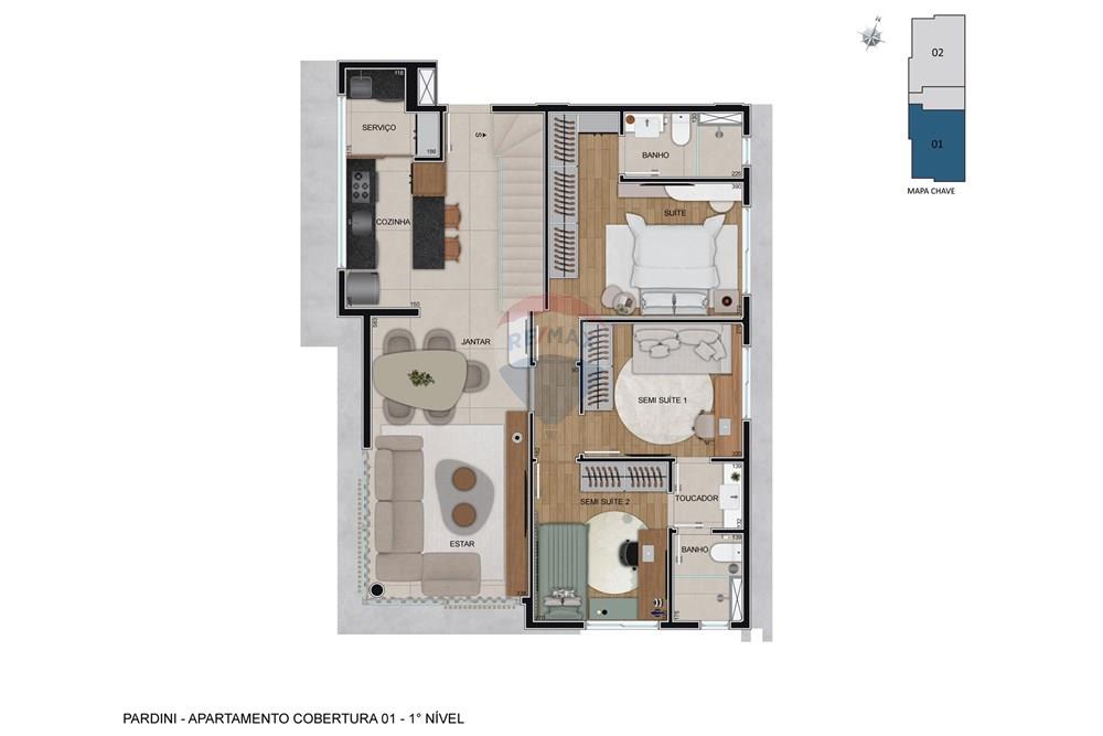 Cobertura - Venda - Belo Horizonte , Minas Gerais - Pardini Nassif - Planta Humanizada 2D - Apartamento Cobertura 01 - 1° Nível.jpg - 870251007-89